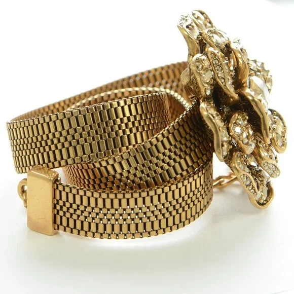 Oscar De La Renta Gold-tone Crystal Dragonfly Metal Belt Aged Silver Crystal Dragonfly Buckle 40mm – Elliot Rhodes Ltd main image 3